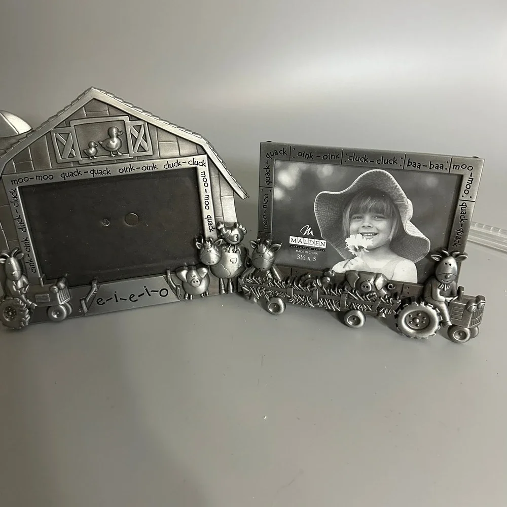 Malden Farm Animal Picture Frames Set Pewter Barn Tractor 3.5x5 5120-35 5142-35